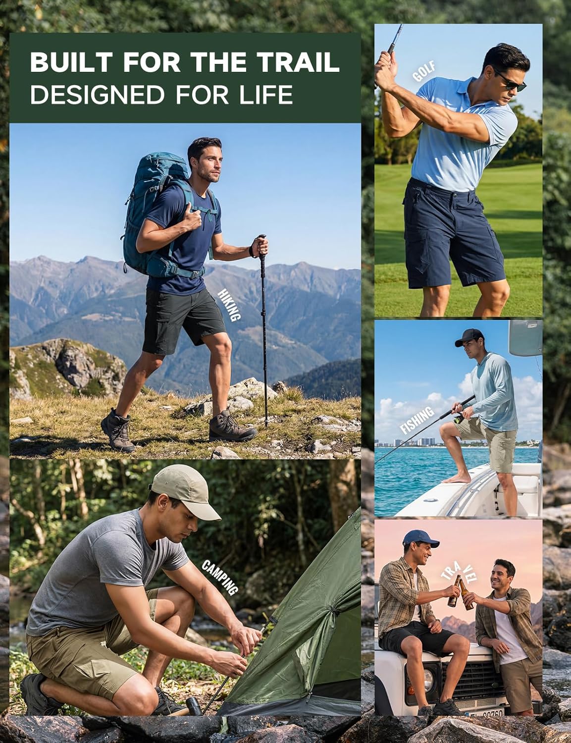 Moosehill Men's Hiking Shorts - Lightweight, Quick-Dry, Water-Resistant | 8-Pocket Design for Outdoor Adventures
