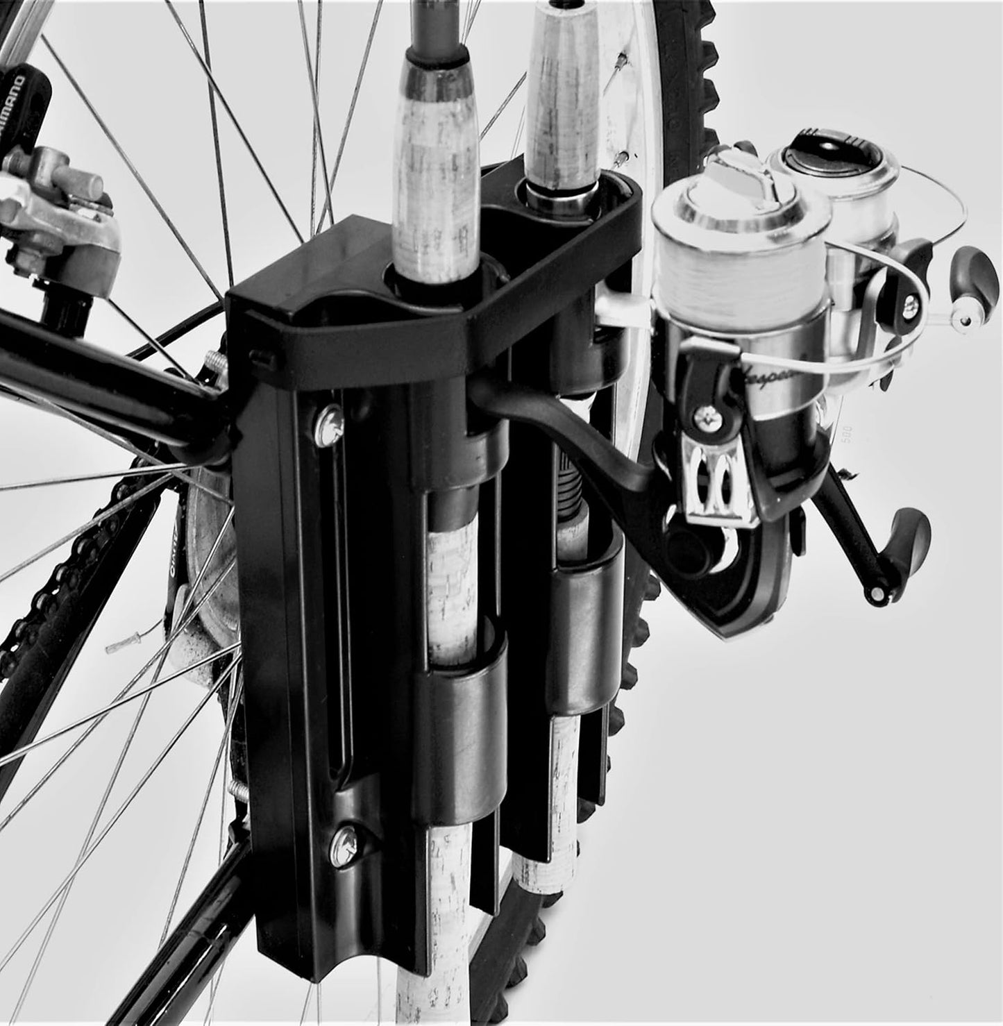 Skiennix Fishing Rod Holder - Easy Mounting Bike Accessory Secures 2 Rods for Bicycle Fishing