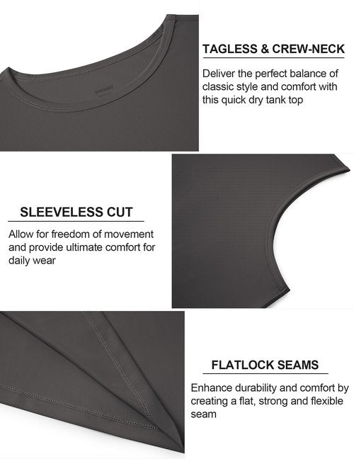 COOFANDY Sleeveless Shirts for Men Dry Fit UPF 50+ Tanks Top Summer Gym Bodybuilding Running Beach Cut Off Activewear T-Shirt Dark Grey