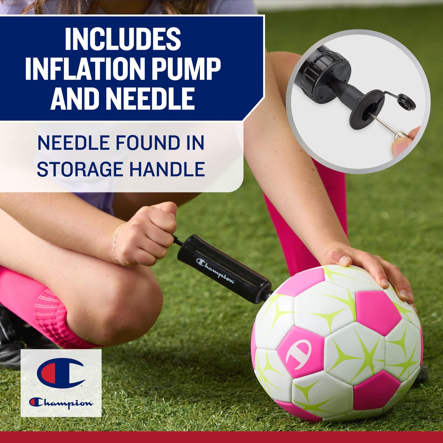Champion Prodigy Soccer Ball (Size 3, White/Optic Pink/Evening Primrose) – Matte Finish, 32-Panel Design, Enhanced Control, PVC Cover & Butyl Bladder, for Indoor & Outdoor Training, Includes 6" Pump