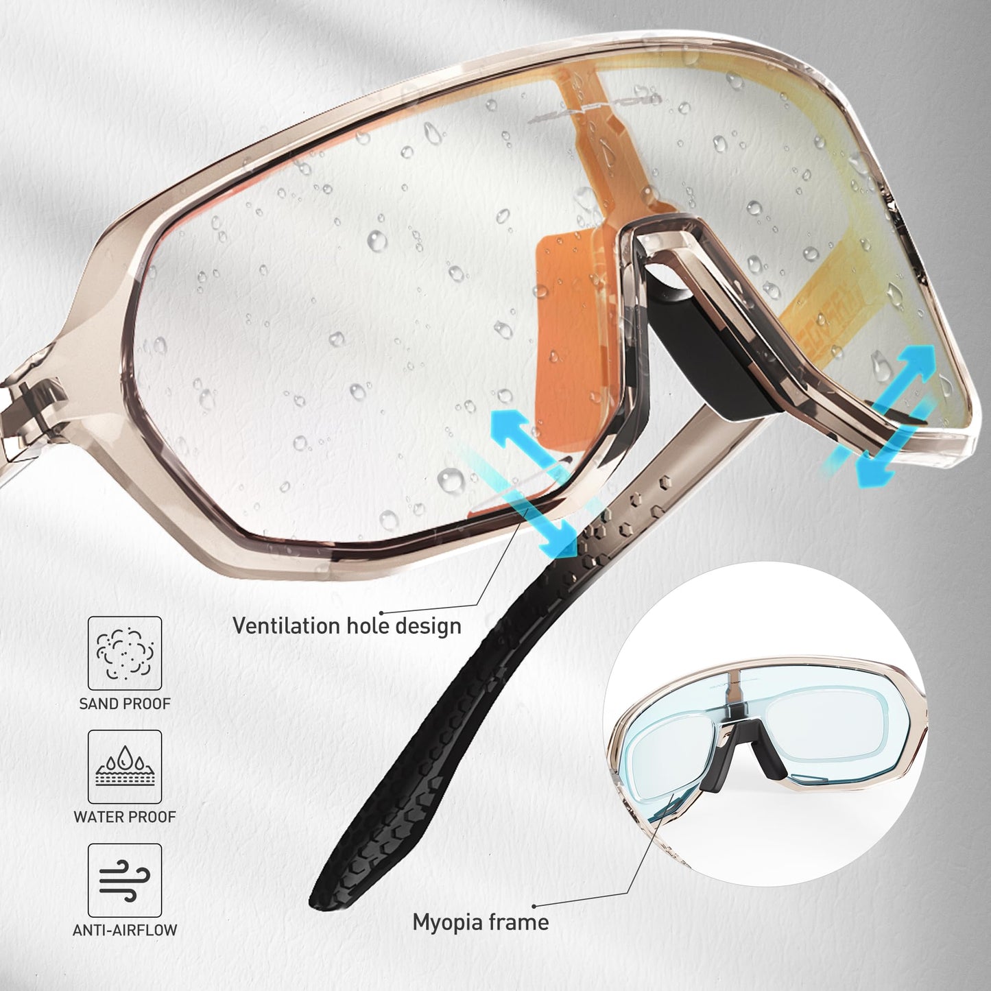 KAPVOE Photochromic Cycling Glasses for Men Women Mountain Bike Sunglasses Black Sports Goggles UV Protection