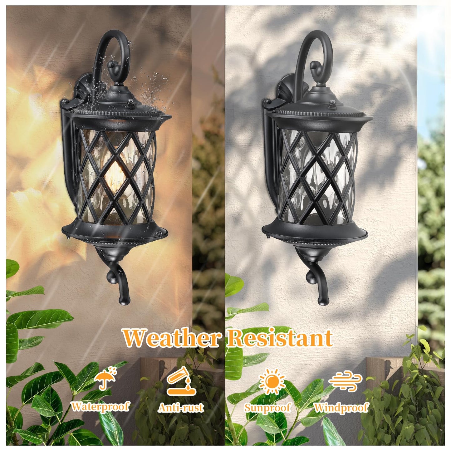 SNRU Retro Dusk to Dawn Outdoor Wall Light Exterior, 18.7" Large Aluminum Black Porch Light Outdoor Wall Sconce Lighting Fixture Lantern for Patio Garage, Bulb Not Included