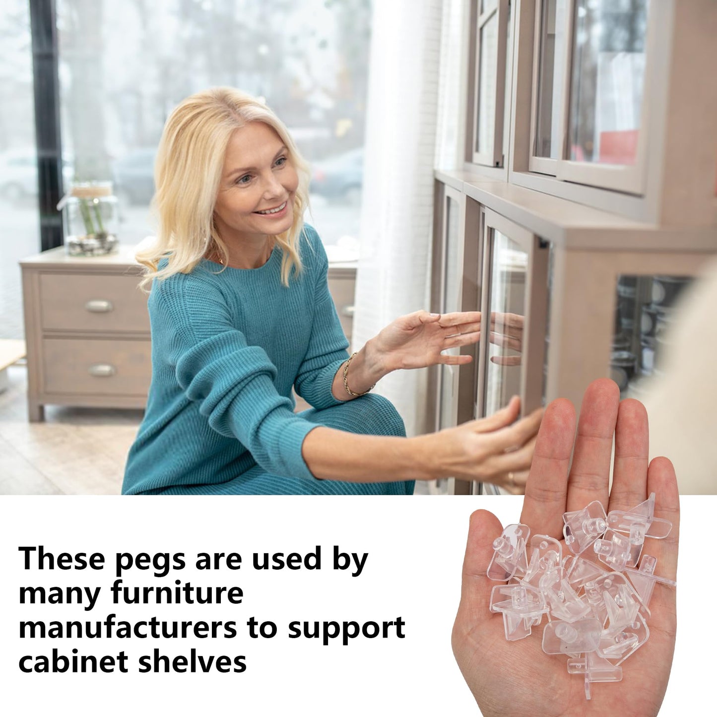 Nkiy Quen 24 Pcs Shelf Holders Pegs-1/4 Inch Clear Plastic Cabinet Shelf Clips-Furniture Support Pin for Kitchen Cabinet Wood Shelving Shelf Bookcase Pegs Replacement