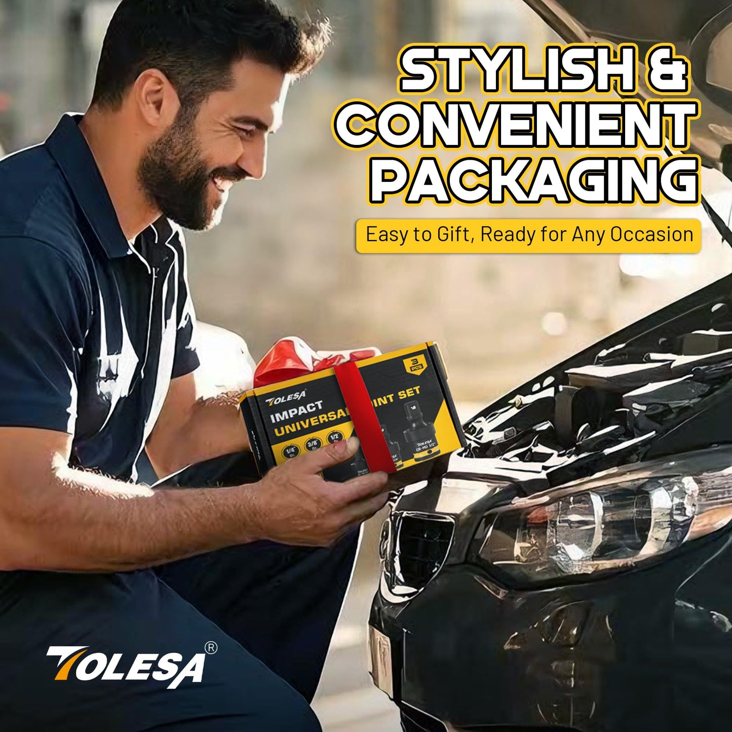 TOLESA Swivel Socket Set, Impact Universal Joint-Socket Set, 1/2", 3/8", 1/4" Flexible Socket Swivel Set Premium CR-MO Steel U Joint Adapter Wobble