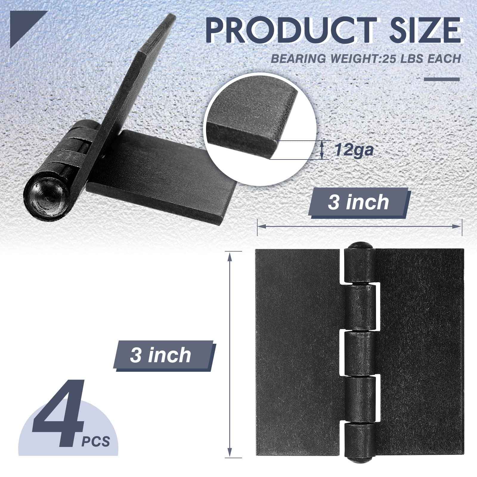 3 Heavy Duty Weldable Hinges 12 Ga Welding Long Lasting Steel Butt Hinge Corrosion and Rust Resistant Metal Weld on Hinges for Trailer Door Gates (4 Pcs)