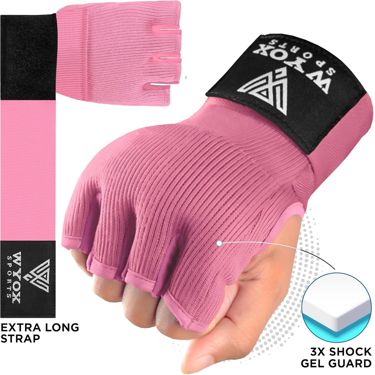 WYOX Gel Boxing Hand Wraps - 80cm Quick Wrist Strap, Padded Knuckle Support | Fingerless MMA & Muay Thai Training Gloves