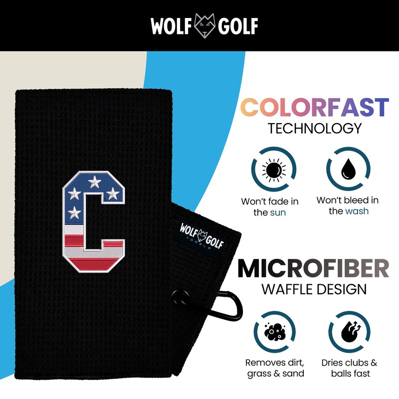 Wolf Golf Towels USA Monogrammed Personalized Golf Towel | Custom Golf Towels for Golf Bags for Men or Women