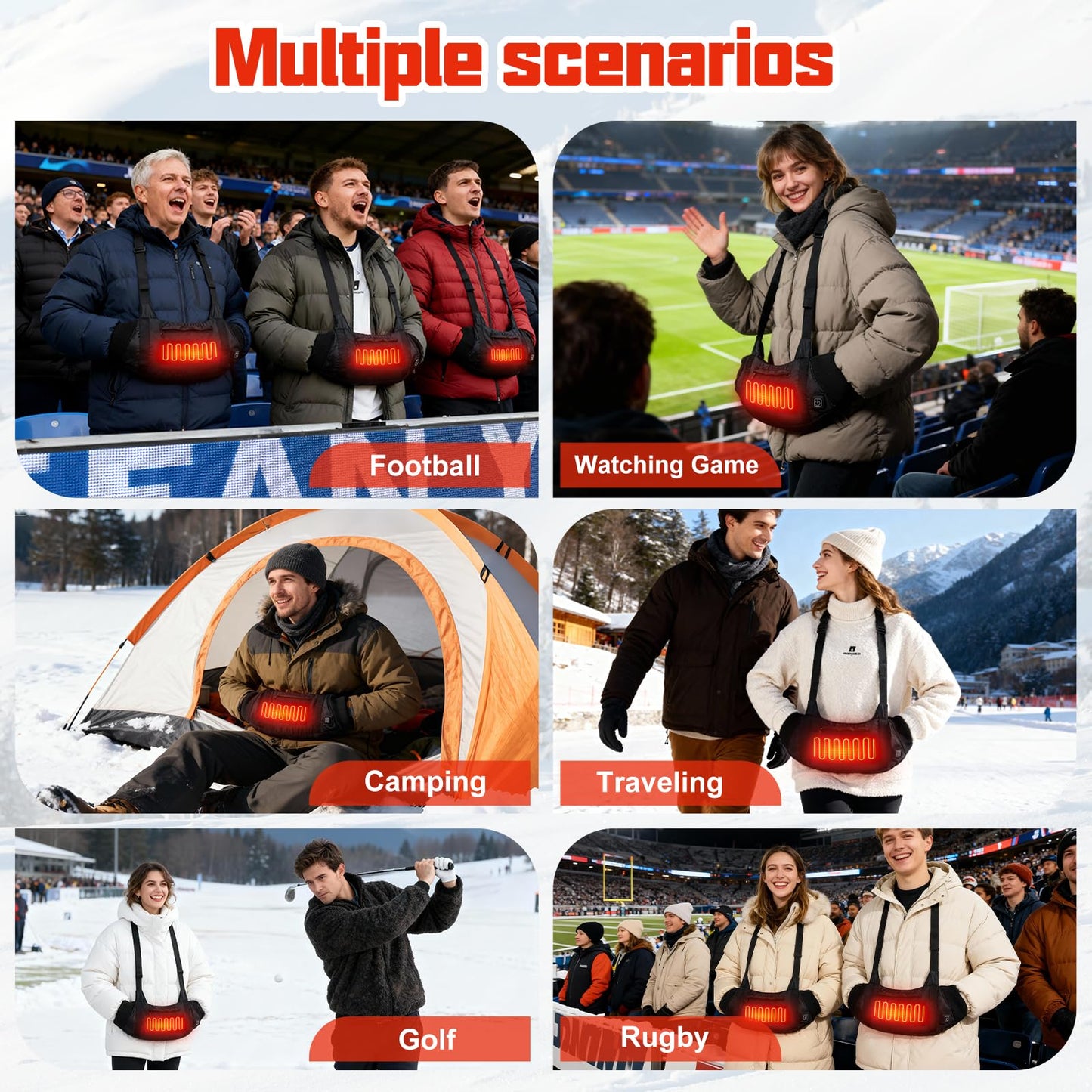 Heated Hand Warmers Pouch 10000mAh Electric Heated Hand Muff with 3-Level Heat Setting, Rechargeable Power Bank, Adjustable Strap, 2 Pocket for Football, Golf, Hunting, Camping(Includes Power Bank)