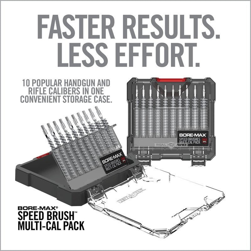 Real Avid Bore Max Speed Brush Multi Cal Pack – 10 Durable Nickel Plated Gun Cleaning Brushes Fits .22 .243 .270 .284 .30 Caliber Rifles and .22 .380 .40 .45 Caliber Handguns with 2X Bristle Density