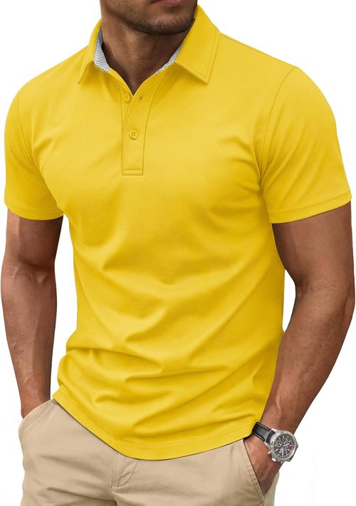 Cotrasen Men's Polo Shirt - Short Sleeve Cotton Pique with 3 Buttons | Classic Fit Golf Tee