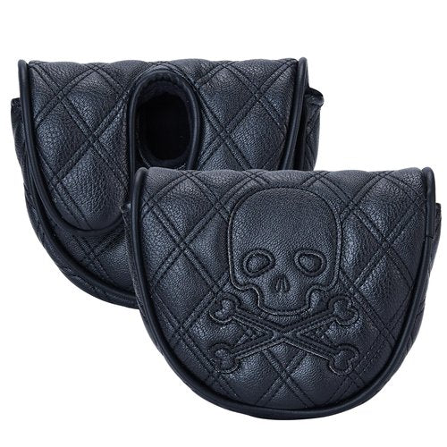 Kimpengofu Golf Club Skeleton Mallet Putter Cover Magnetic Closure Skull and Crossbones Fits for OZ1 MEZZ1 MEZZ1 MAX Putters Center Shaft Synthetic PU Leather Headcover (Black)