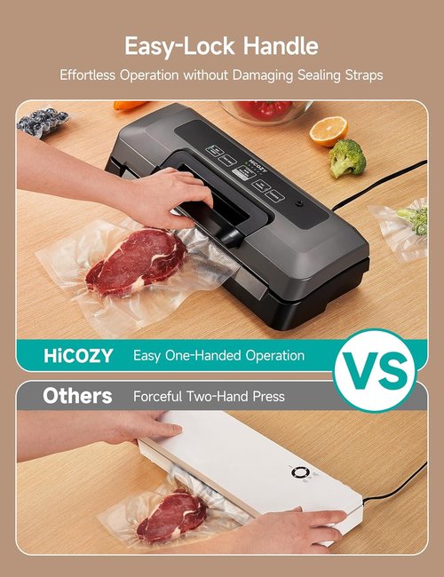 HiCOZY Vacuum Sealer - Powerful Heat Food Sealer with 7 Automatic Modes & Compact Design | Includes 10 Bags & Cutter