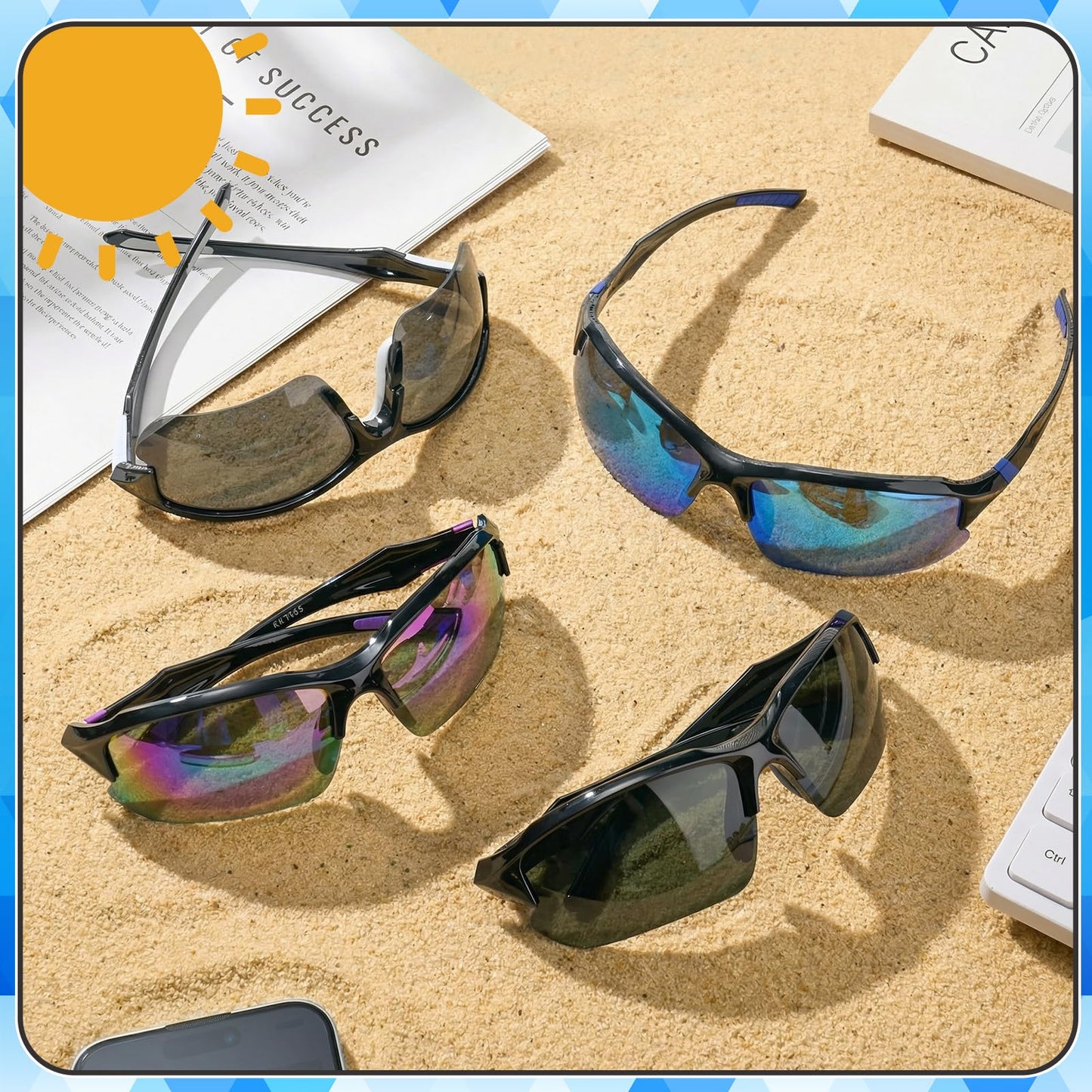 GGSTDDUP 4 Pack Polarized Sports Sunglasses for Men & Women | UV Protection Lightweight Wraparound Sunglasses for Outdoor
