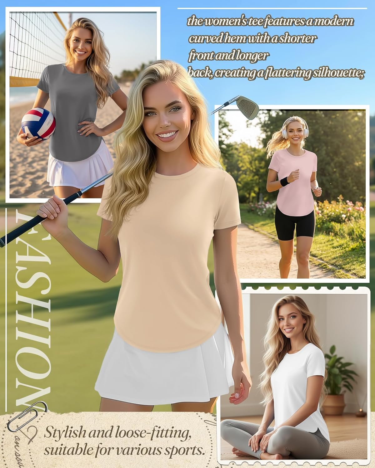 Skiennix Women's Athletic Workout Tops - Quick Dry UPF 50+ Crewneck Tees | 5 Pack with Side Slits