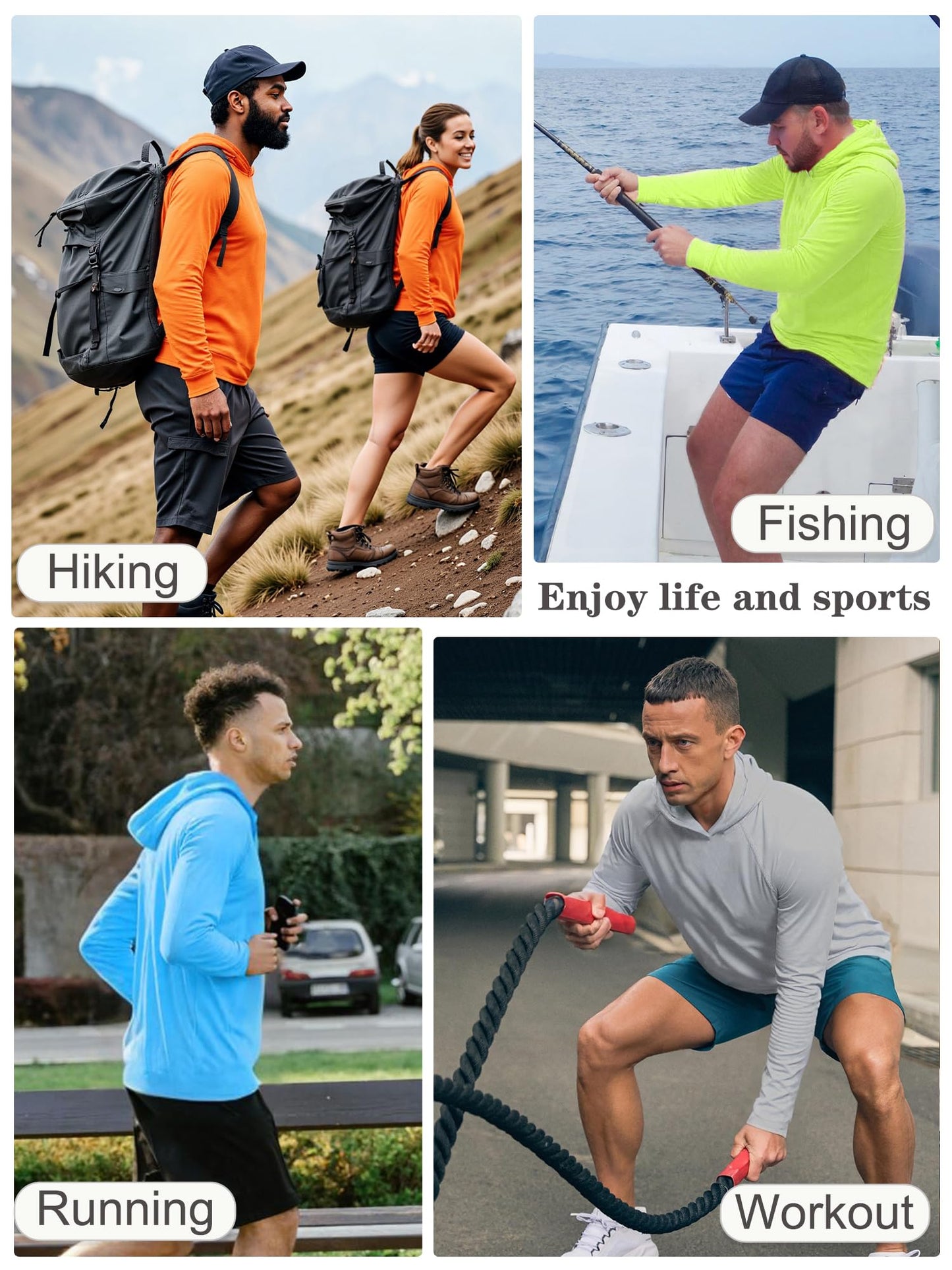 PLUMZJOY UPF 50+ Fishing Shirts for Men Long Sleeve Sun Protection Hoodie Shirt Lightweight Outdoor UV Hiking Shirts Black XXL