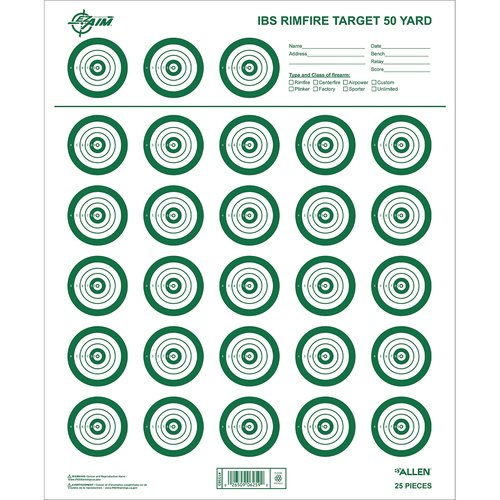 Allen Company EZ Aim IBS Rimfire Paper Shooting Targets, 25-Targets Per Sheet, 14" W x 17" H, 25-Pack, Green/White