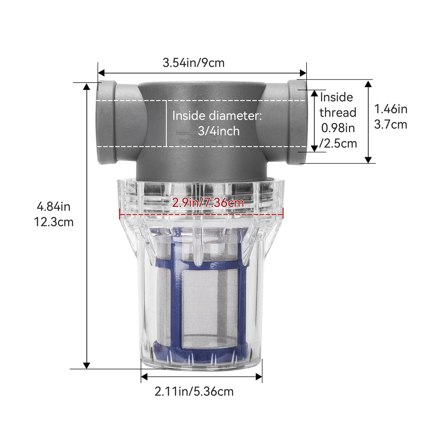 3/4'' Female NPT in-Line Strainer - Garden Hose Filter for High Pressure Washer, Sediment Filter with 100 Mesh Stainless Steel Screen (3/4'' 100 Mesh)