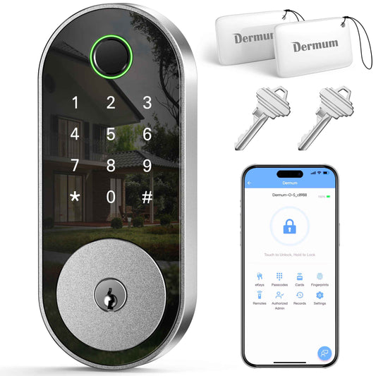 Smart Door-Lock Keyless-Entry Keypad Deadbolt: Dermum Electronic/Electric Door Lock with Code, App Control Digital Biometric Fingerprint Lock for Front, Interior, Exterior & Bedroom Doors (Silver)