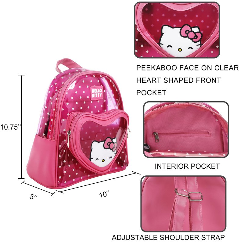 Bioworld Hello Kitty Heart 10" Pink Polka Dot Women's Mini Backpack