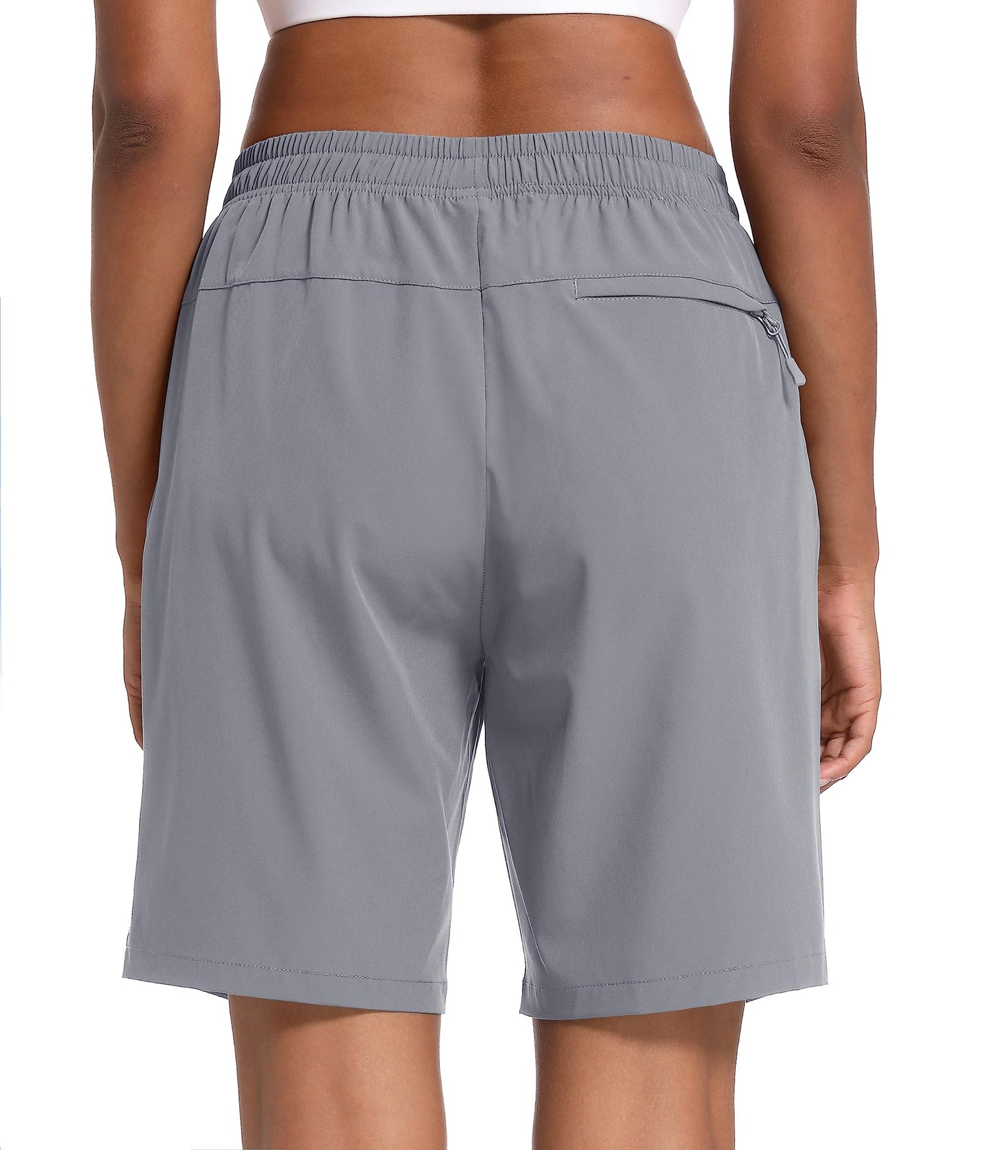 MAGCOMSEN Lightweight Hiking Shorts for Women 8" with Zipper Pockets Quick Dry Running Shorts Light Grey 2XL