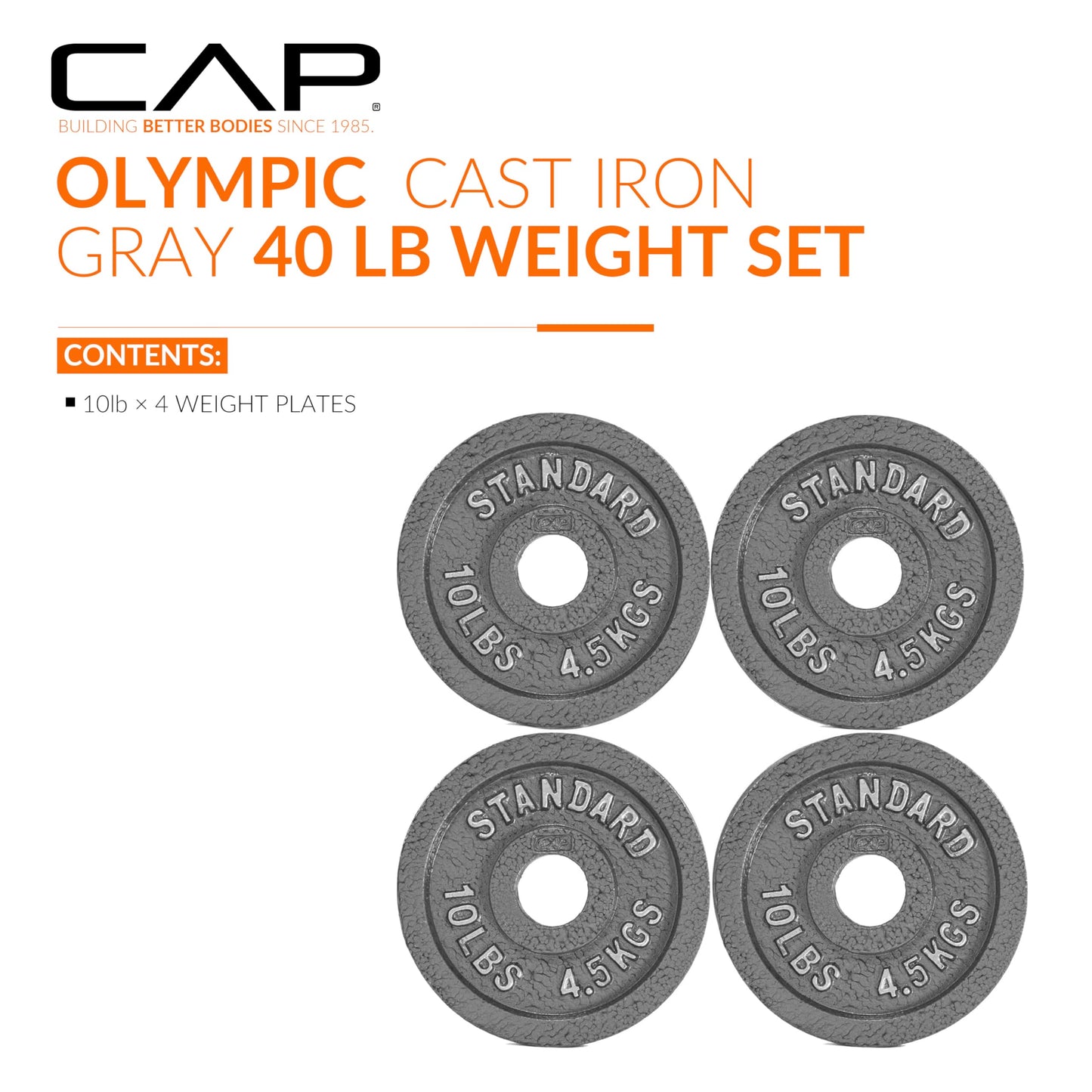 CAP Barbell Olympic 2-Inch Weight Plate, GRAY 10 LBS - 4 Plate Set
