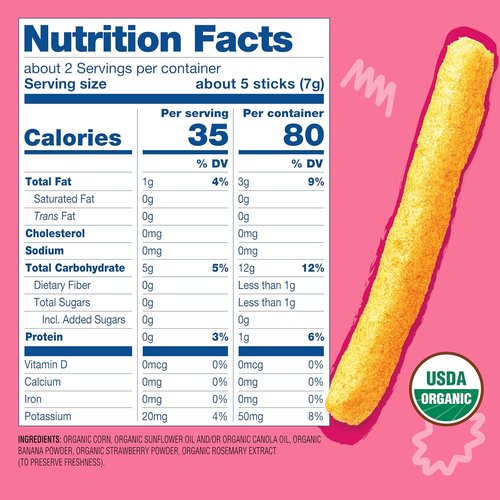 Earth's Best Organic Baby Food - Dissolvable Teething Snacks for Babies 6+ Months | Strawberry Banana Crunchy Sticks, 0.56 oz (Pack of 5)