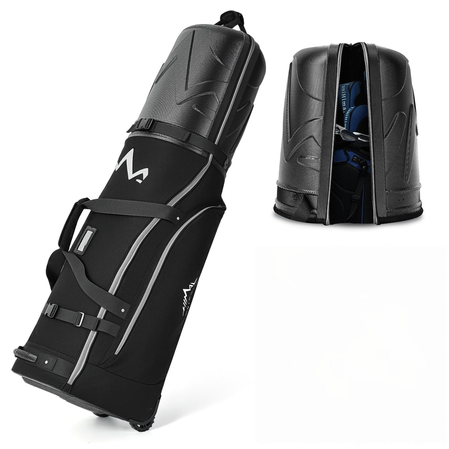 UNIHIMAL Golf Travel Bag for Airlines with Wheels, PC Hard Case Top Golf Club Travel Bag with 1680D Fabric, Shield Your Clubs with Lightweight Durability