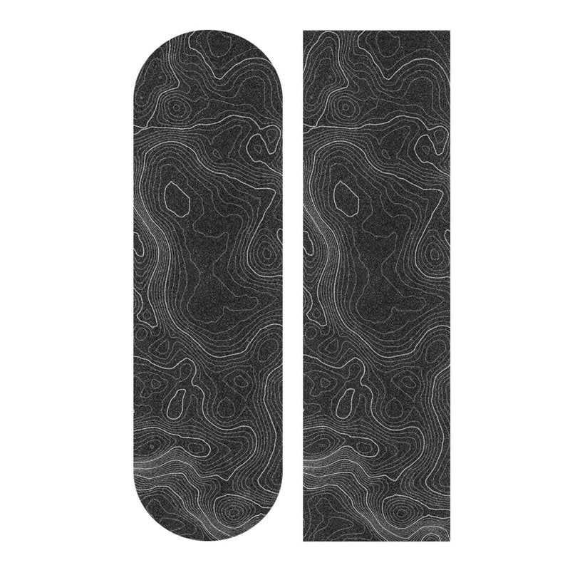 Topographic Map Black Grip Tape With White Lines Contour Geographic Skateboard 33x9 Inch Non-Slip Sandpaper for Longboard Roller Board Stair Treads