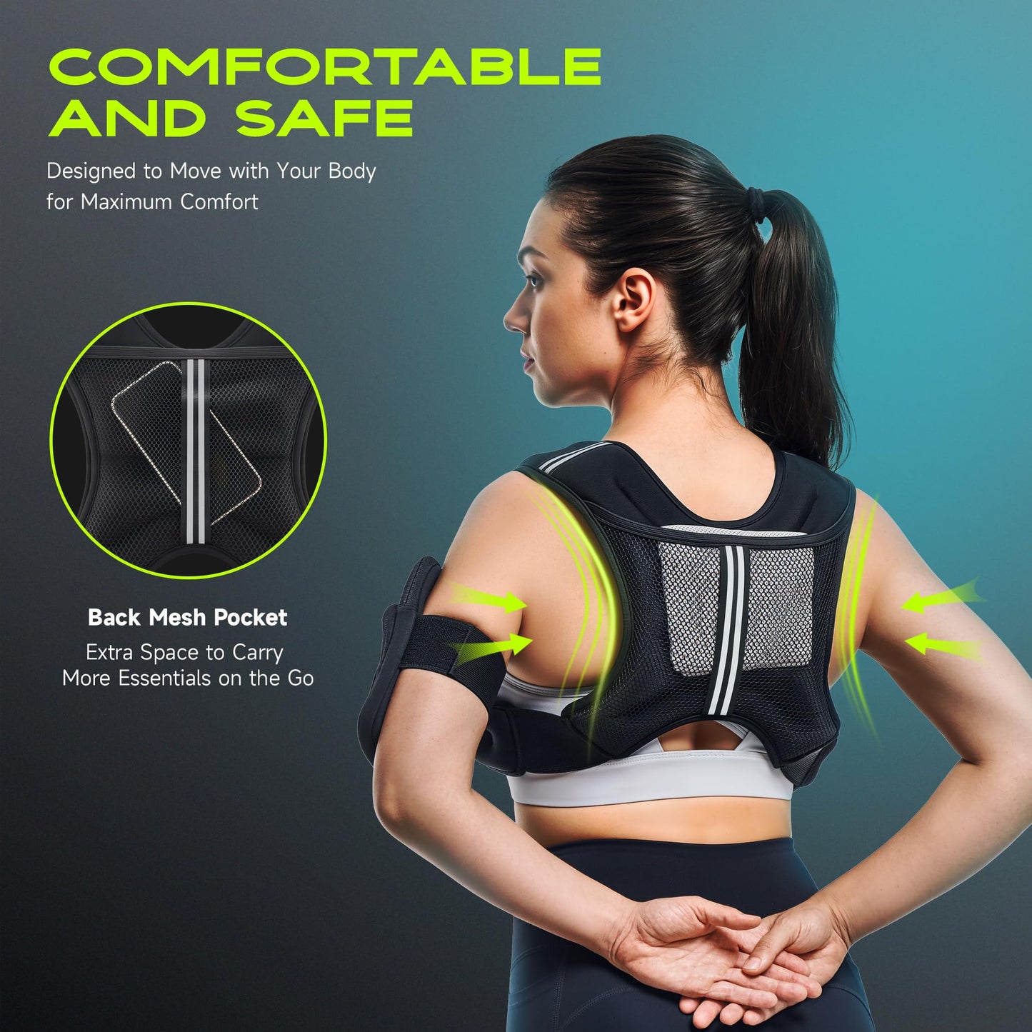 Liveet Weighted Vest, Weighted Vest for Women Men, 15lb Weight Vest with Pocket Reflective Strips Adjustable Buckle Straps SGS Certified Weight Vest for Walking Running Strength Training Cardio Workout