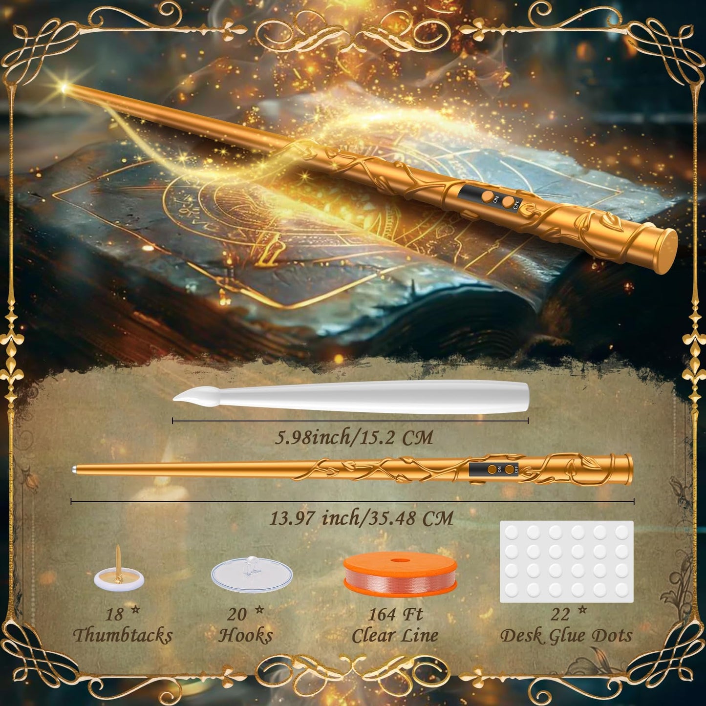 TLPUHU Floating Candles with Wand - 18 Pcs Halloween Decorations Magic Flameless Candles Flickering Warm Light Battery Operated LED Hanging Candles for Christmas Window Bedroom Birthday Party Decor