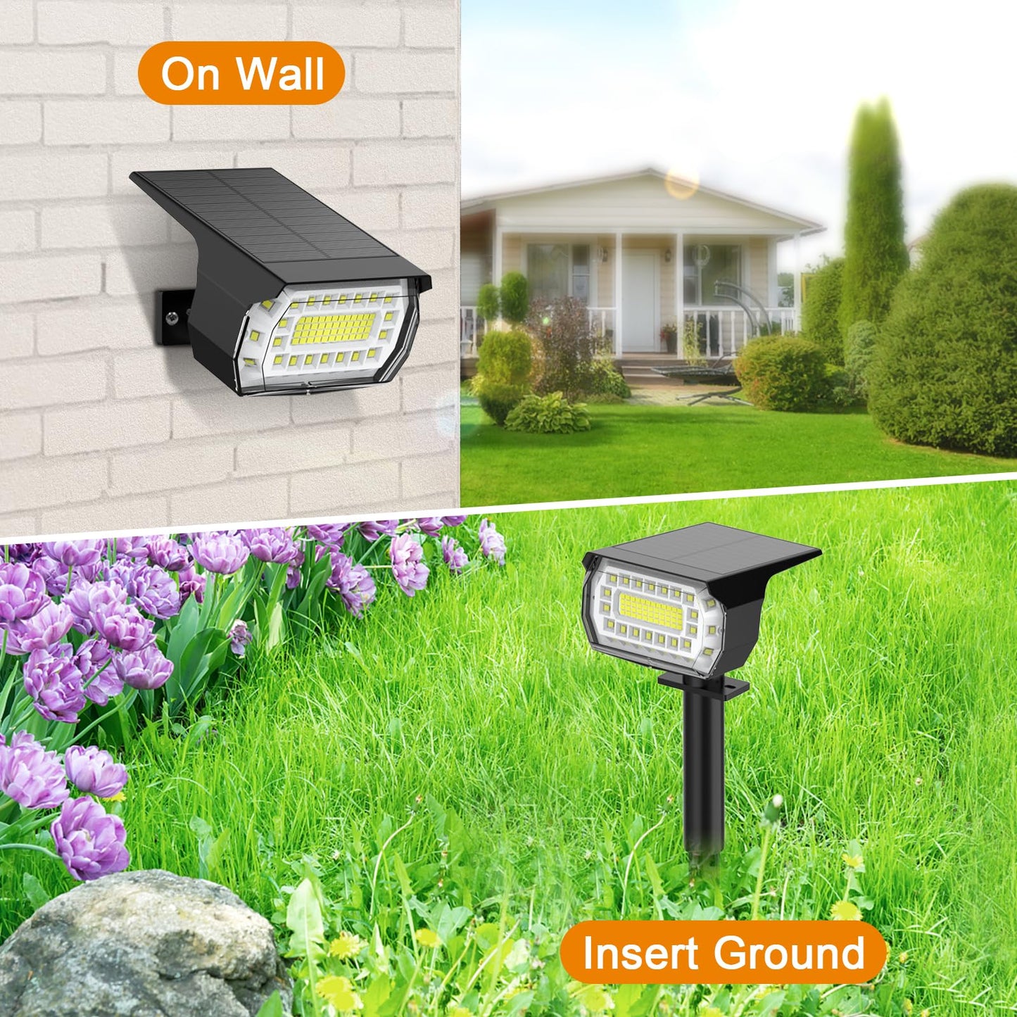LANSOW Solar Spot Lights Outdoor, [12 Pack/76 LED] 2-in-1 Solar Landscape Spotlights, 3 Modes IP65 Waterproof Dusk to Dawn Solar Powered Flood Wall Lights for Outside Yard Garden Pathway(Cool White)