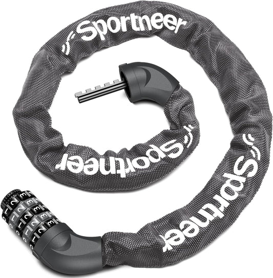 Sportneer 5 Digit Combination High Security Anti Theft Bike Chain Lock with 3.2ft Long - Heavy Duty Resettable Keyless Bicycle Lock for Bike, Bicycle, Motorcycle, Scooter