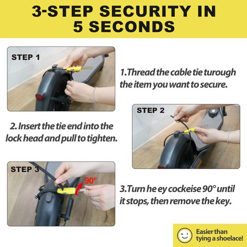 ZSLUO Zip Tie Lock with 3 Keys 20-inch - (1 Set, Yellow) All-Weather Stainless Steel Cable Lock for Bicycles, Gates, Strollers, Luggage,Refrigerators & Fences