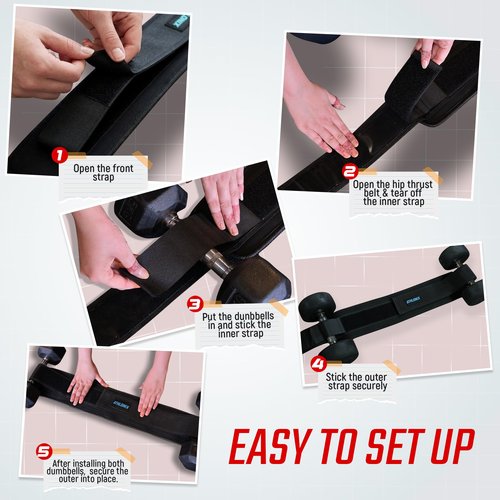Hip Thrust Belt for Weights, Kettlebells, Plates & Dumbbell, 5 Inch Wide by 25 Inches Long, 4 Locking Straps, Non Slip 7MM Thick Padding, Adjustable Glute Bridge Weight Belt for Workout at Home or Gym
