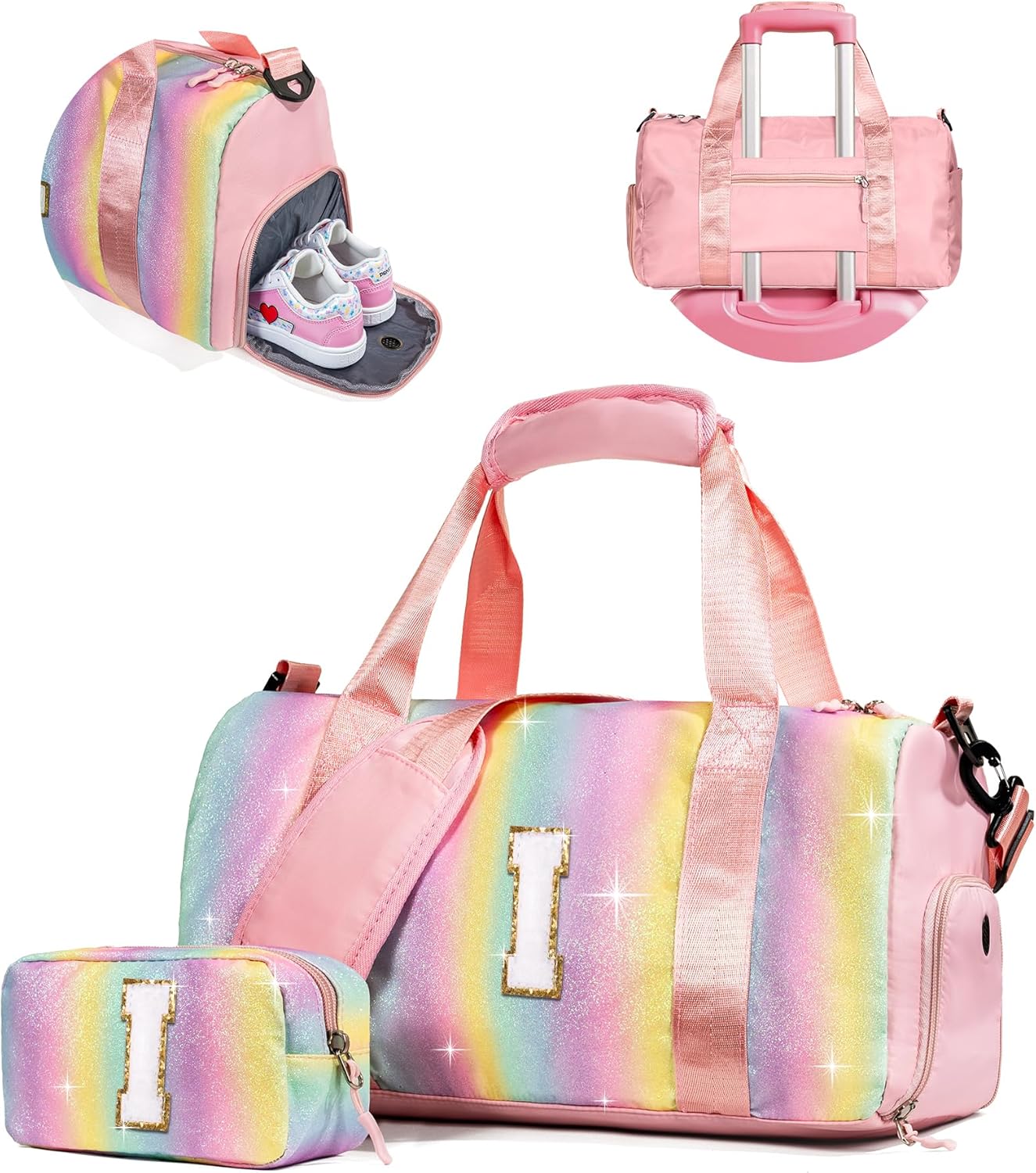 Skiennix Girl Gym Bag - Personalized Weekender Tote with Shoe Compartment & Makeup Pouch | Ideal Birthday Gift for Granddaughter (Letter I)