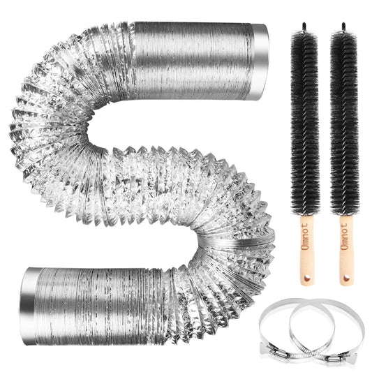 Omont 4 Inch 26FT Dryer Vent Hose, Flexible Insulated Aluminum Duct with 2 Cleaning Brushes for Indoor & Outdoor Use