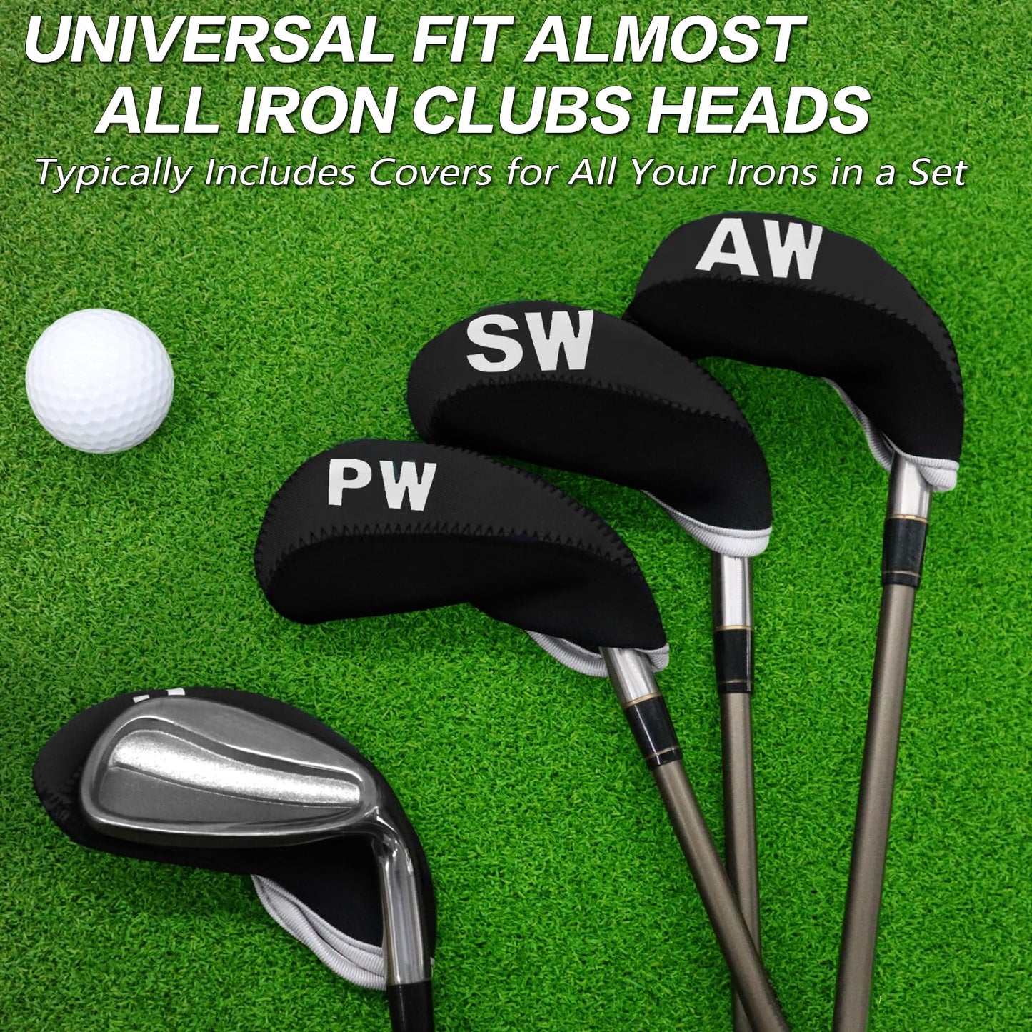Golf Club Covers Set for Irons Neoprene Iron Head Cover Club Protector 10Pcs with/Without Top Window Accessories for Men Women (Black(Without Top Window))