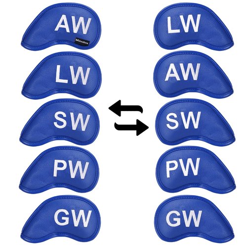 Andux 5Pack PU Golf Wedge Irons Club Head Covers NO. on Both Sides with Hook & Loop Closure MT/S20 （Blue）