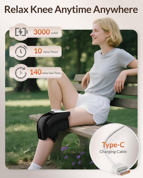 Heycool Cordless Knee Massager with Heat, Knee Massager for Pain Relief, 3 Vibration Modes & 3 Heating Levels, Adjustable Straps