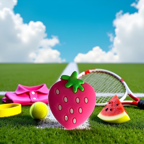 Jinshining Pink Strawberry Tennis Racket Vibration Dampener Soft Silicon Racket Dampener Cartoon Shape Tennis Racquet Shock Absorbers Tennis Racket for Racquetball