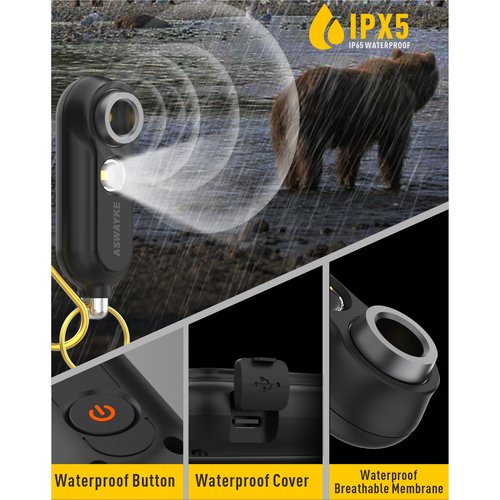125dB Rechargeable Bear Horn,IPX5 Waterproof & LED Flashlight Bear Deterrent Device for Hiking, Camping, Outdoor Survival-Black