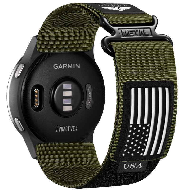 22mm Quick Release Watch Band Compatible With Garmin Vivoactive 4 Watch Bands/Venu 3/Venu 2, Rugged Nylon Adjustable Stars-Stripes Flag Strap Replacement for Forerunner 265/255/255 Music Men Women