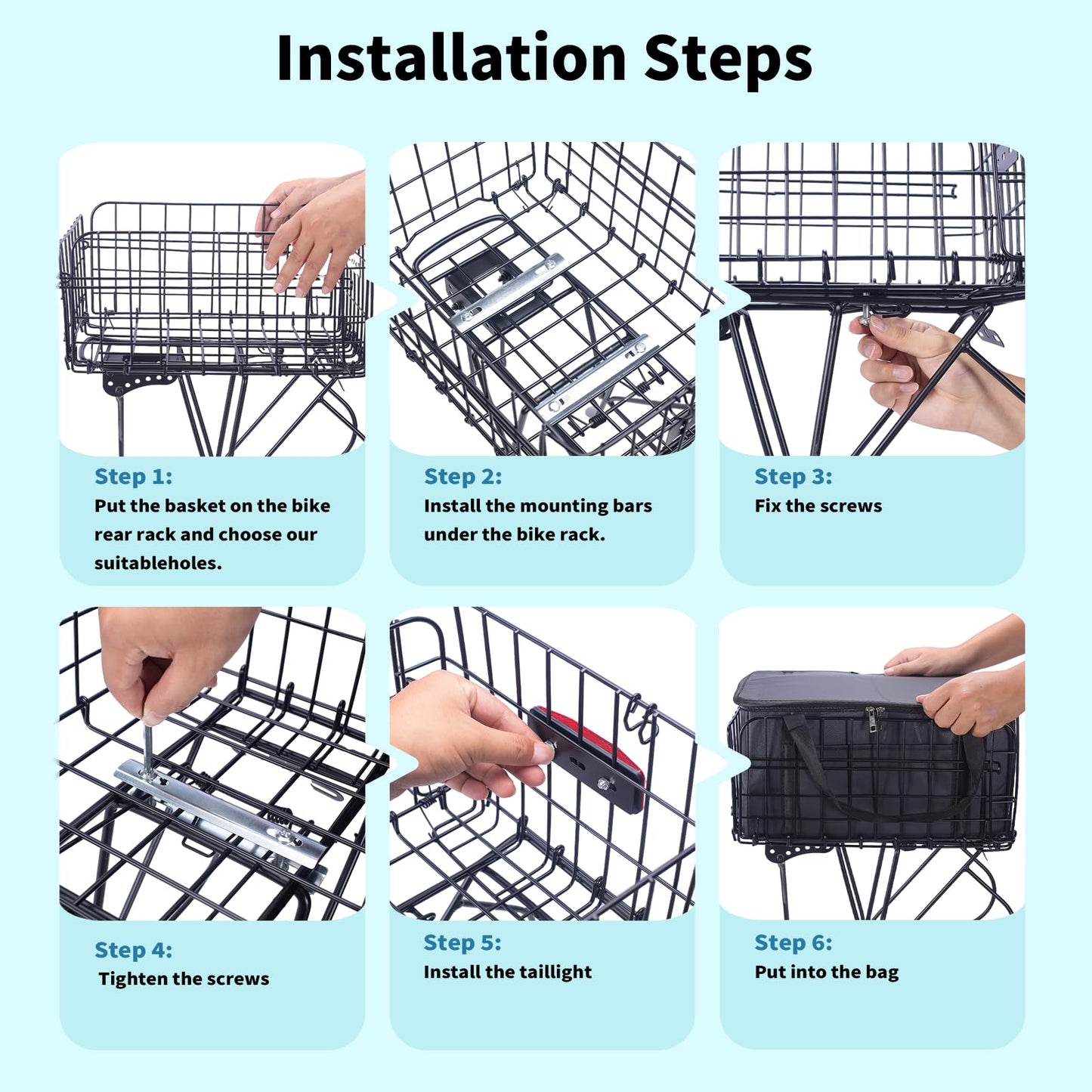 Foldable Bike Basket Rear with Bag Cargo Net Cover Bicycle Baskets for Adult Bikes Spring System for Carrying Grocery Small Dog Cat