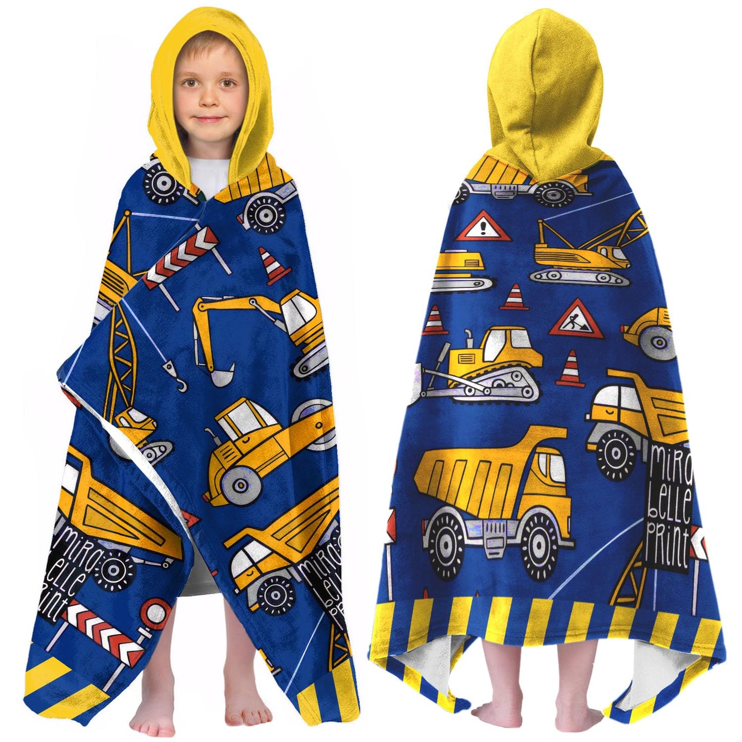 Boys Car Beach Towel with Hoodie for Kids Toddlers Age 4-8, Engineering Vehicle Bath Towels Shower Wrap for Boys, Hooded Poncho Beach Blanket for Pool Swimming Cute Wearable Bath Towel for Child