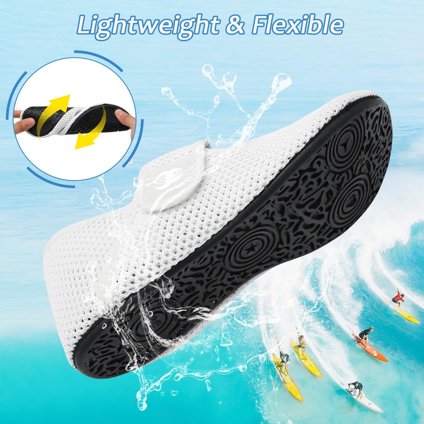 Water Shoes for Women Beach Swim Aqua Socks Wide Width Pool Swimming Sand Shoes White Barefoot Yoga Shoes Summer Beach Shower Slides Sandals Size
