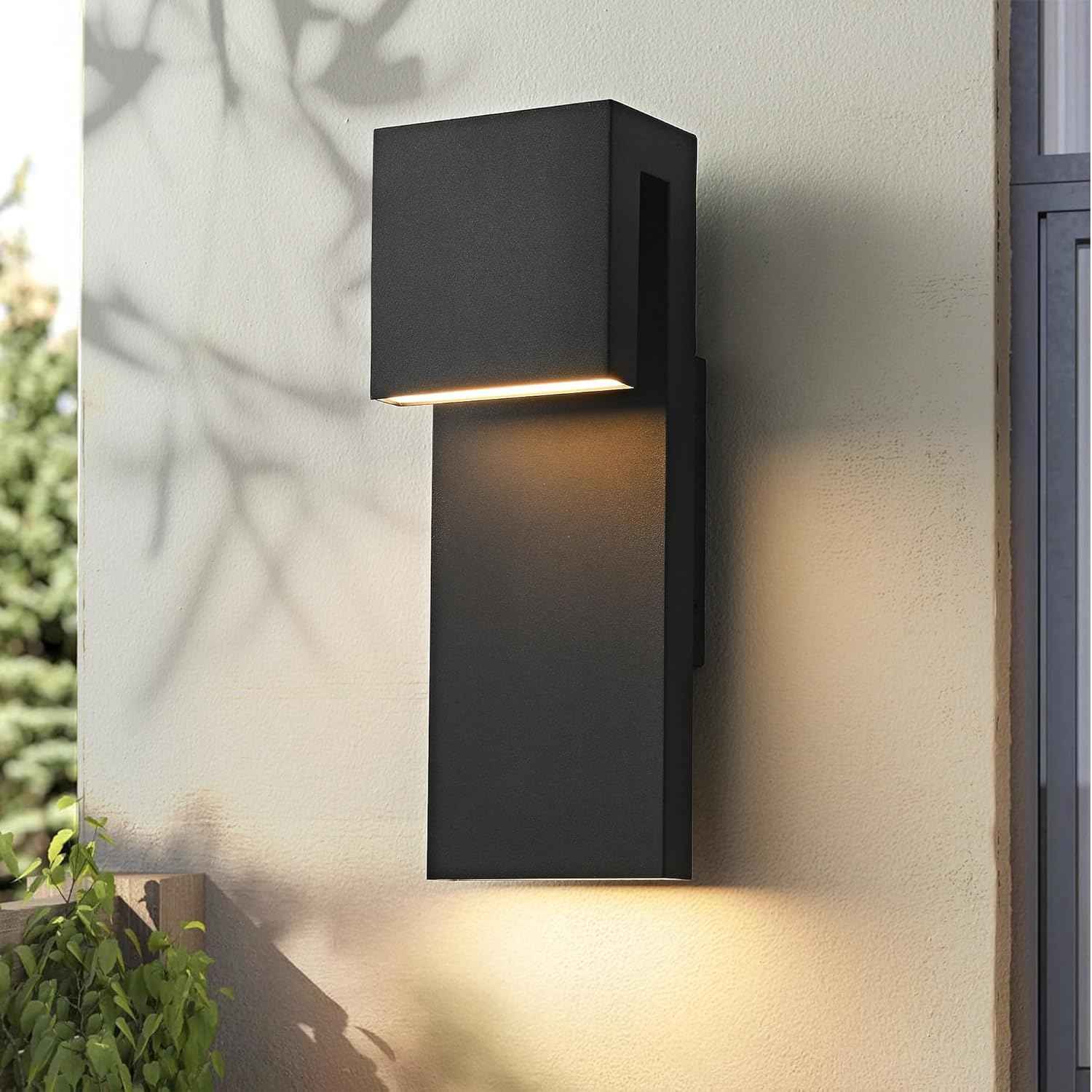 LED Outdoor Wall Sconce 3000K - Waterproof 18W Black Porch Light Fixture for Garage & Balcony