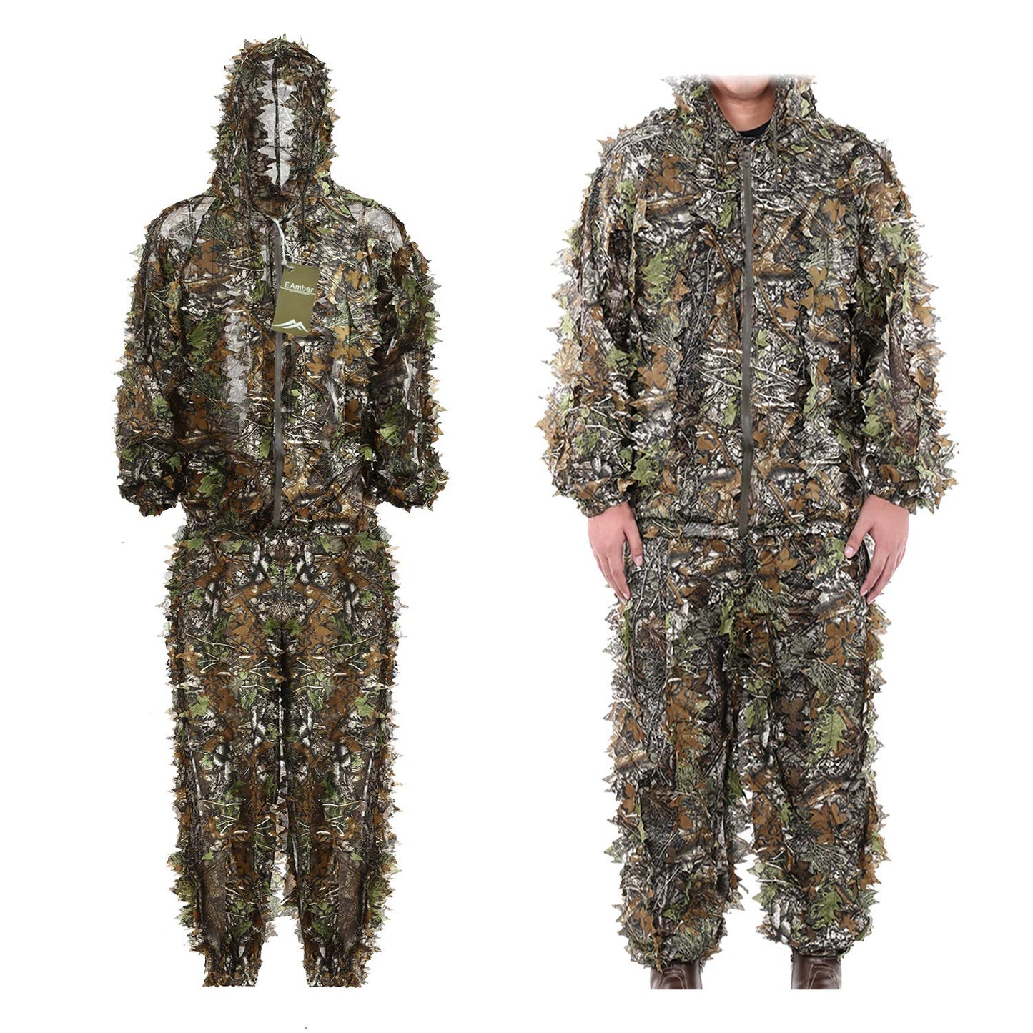 EAmber Ghillie Suit Youth 3D Leaf Camo Camouflage Lightweight Clothing Suits for Jungle Hunting, CS Game, Airsoft, Wildlife Photography or Halloween