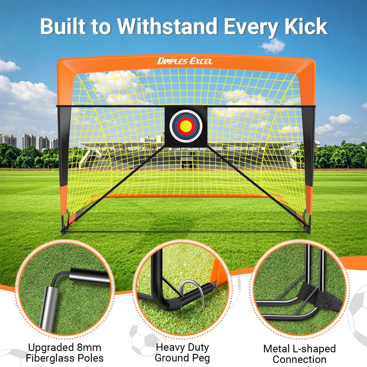 Dimples Excel Soccer Goals Kids Net for Backyard 7x5, 5x3.6, 4x3, 3x2.2 FT