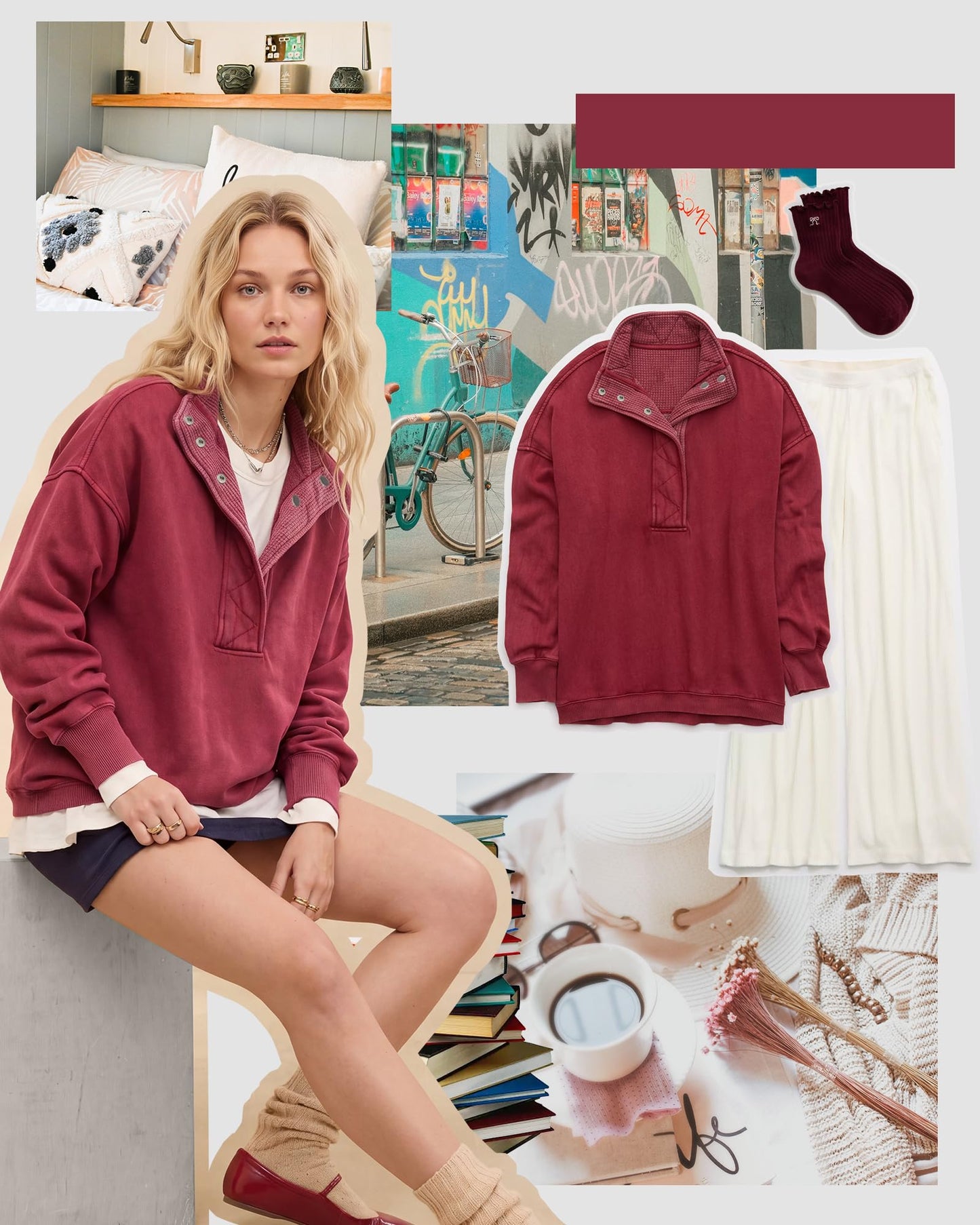Gacaky Sweatshirt for Women Oversized Casual Long Sleeve Button Henley Neck Pullover Tops Fashion Outfits Clothes Burgundy M