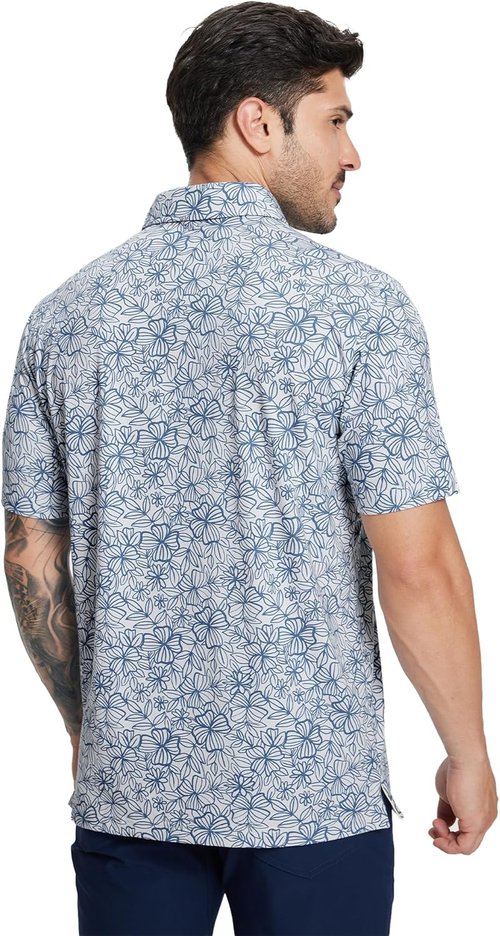 M MAELREG Golf Shirts for Men - Performance Moisture-Wicking Dry Fit Polo | Heather Stripe Short Sleeve
